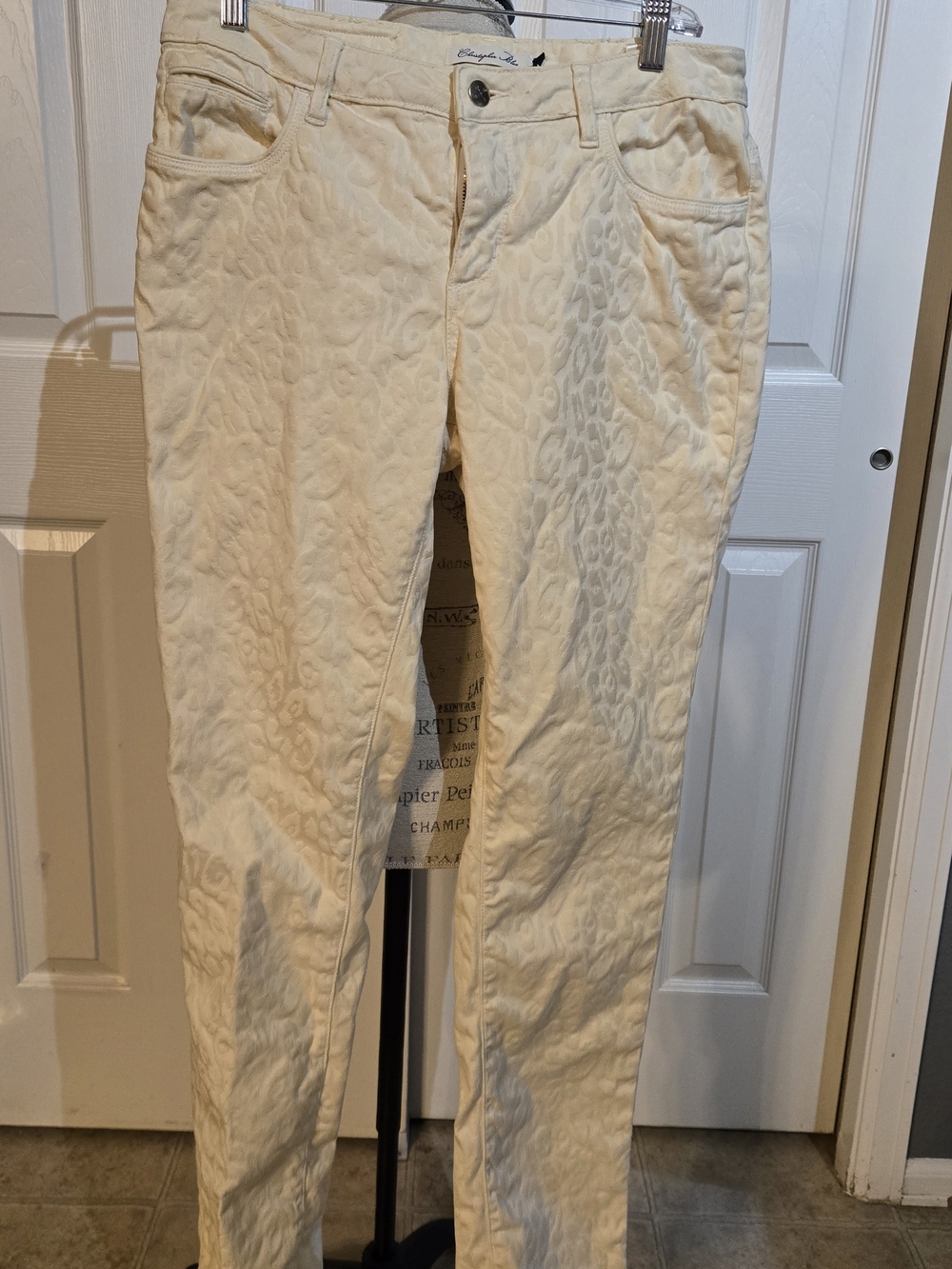 Cream Animal-Print Slim Jeans